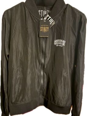 Black Longe sleeve hooded Stiiizy Bomber Jacket with Logo